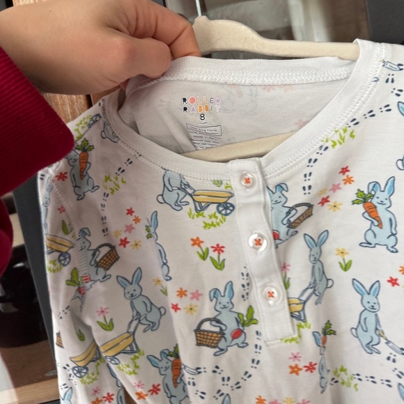 Roller Rabbit pajamas set pima pants long sleeve henley tee bunny hoppy spring - Picture 3 of 7